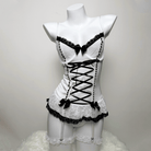 Kobine Women's Grunge Lace Ruffled Lace-up Sexy Lingerie Set with Garter