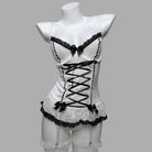 Kobine Women's Grunge Lace Ruffled Lace-up Sexy Lingerie Set with Garter