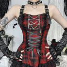 Kobine Women's Grunge Lace-up Lace Splice Plaid Party Slip Dress