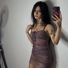 Kobine Women's Grunge Lace-up Ruched Slip Dress