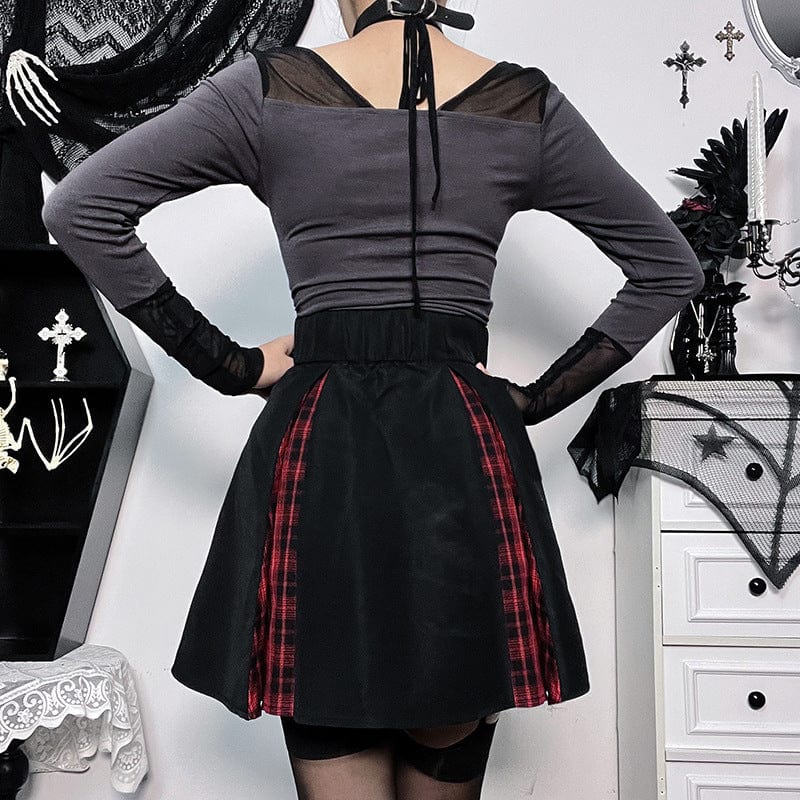 Kobine Women's Grunge Lacing-up Contrast Color High-waisted Short Skirt