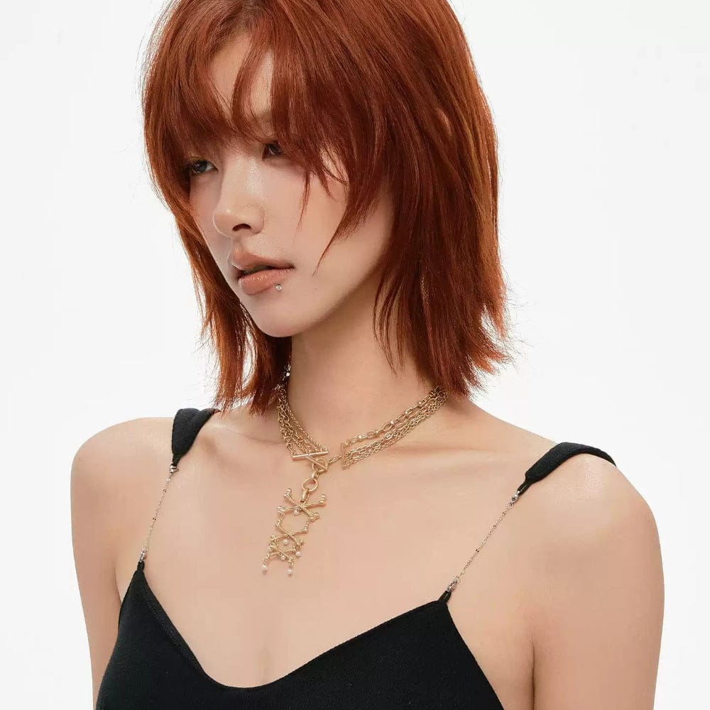 Kobine Women's Grunge Layered Cross Bone Necklace