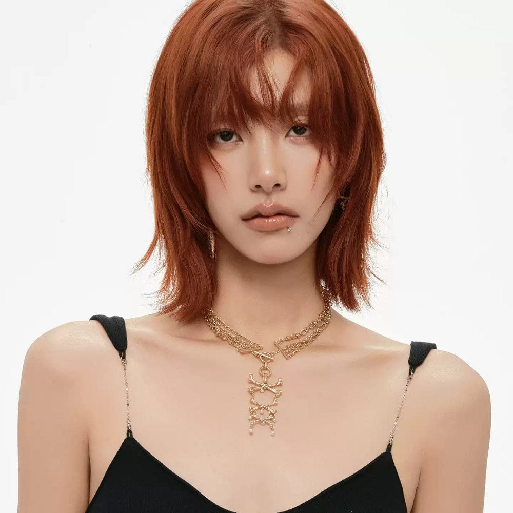 Kobine Women's Grunge Layered Cross Bone Necklace