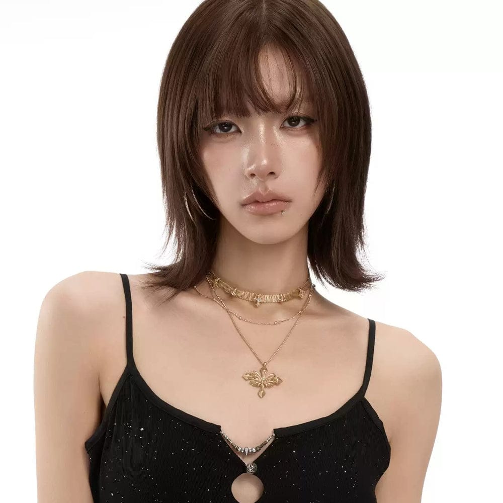 Kobine Women's Grunge Layered Cross Necklace