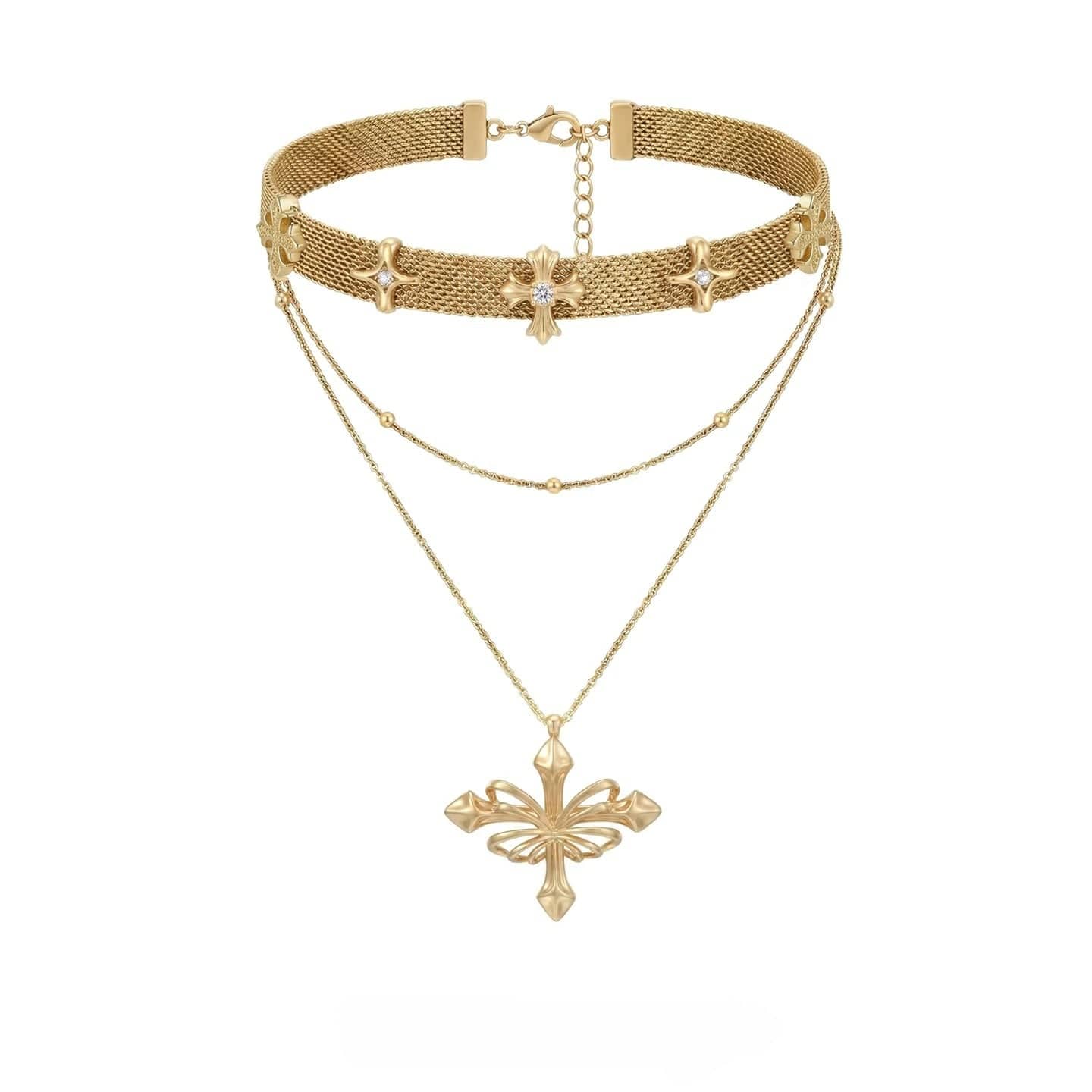 Kobine Women's Grunge Layered Cross Necklace