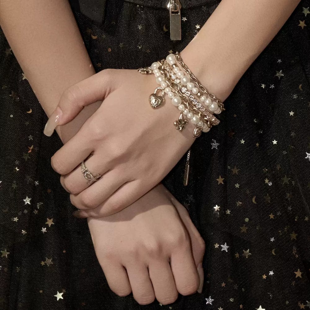 Kobine Women's Grunge Layered Diamante Pearl Bracelet