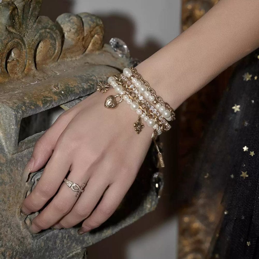 Kobine Women's Grunge Layered Diamante Pearl Bracelet