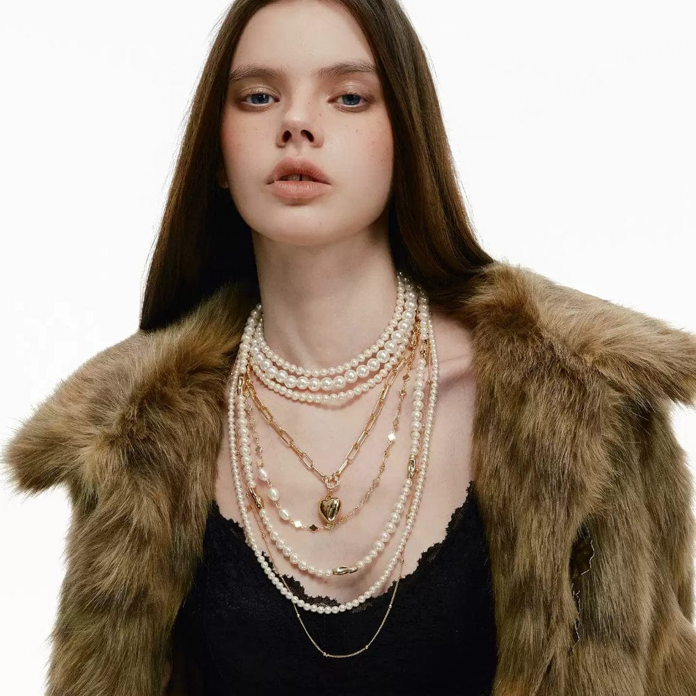 Kobine Women's Grunge Layered Pearl Heart Necklace