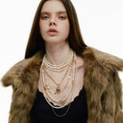 Kobine Women's Grunge Layered Pearl Heart Necklace