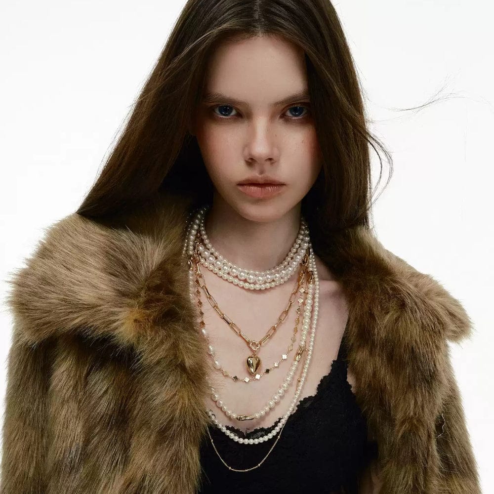 Kobine Women's Grunge Layered Pearl Heart Necklace