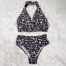Kobine Women's Grunge Leopard Print Halter Bikini Set