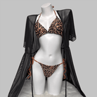 Kobine Women's Grunge Leopard Print Halter Side Tie Bikini Set