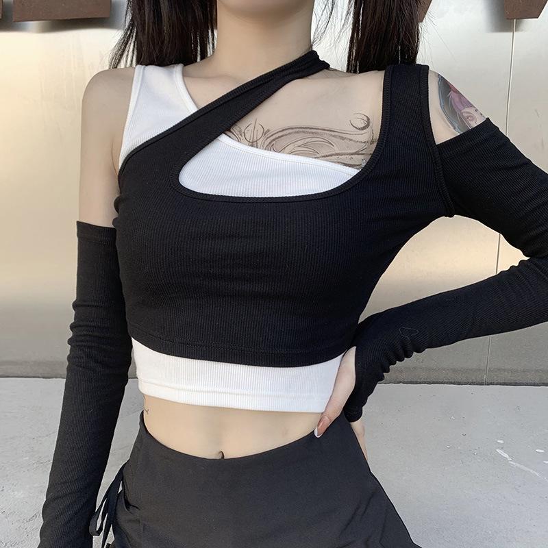 Women's Gothic Round Collar Zippered Crop Tops With Detachable