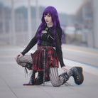 Kobine Women's Grunge Mesh Grid Bubble Short Skirt Red