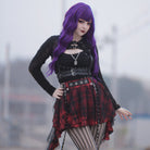 Kobine Women's Grunge Mesh Grid Bubble Short Skirt Red