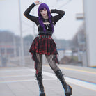 Kobine Women's Grunge Mesh Grid Bubble Short Skirt Red