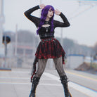 Kobine Women's Grunge Mesh Grid Bubble Short Skirt Red