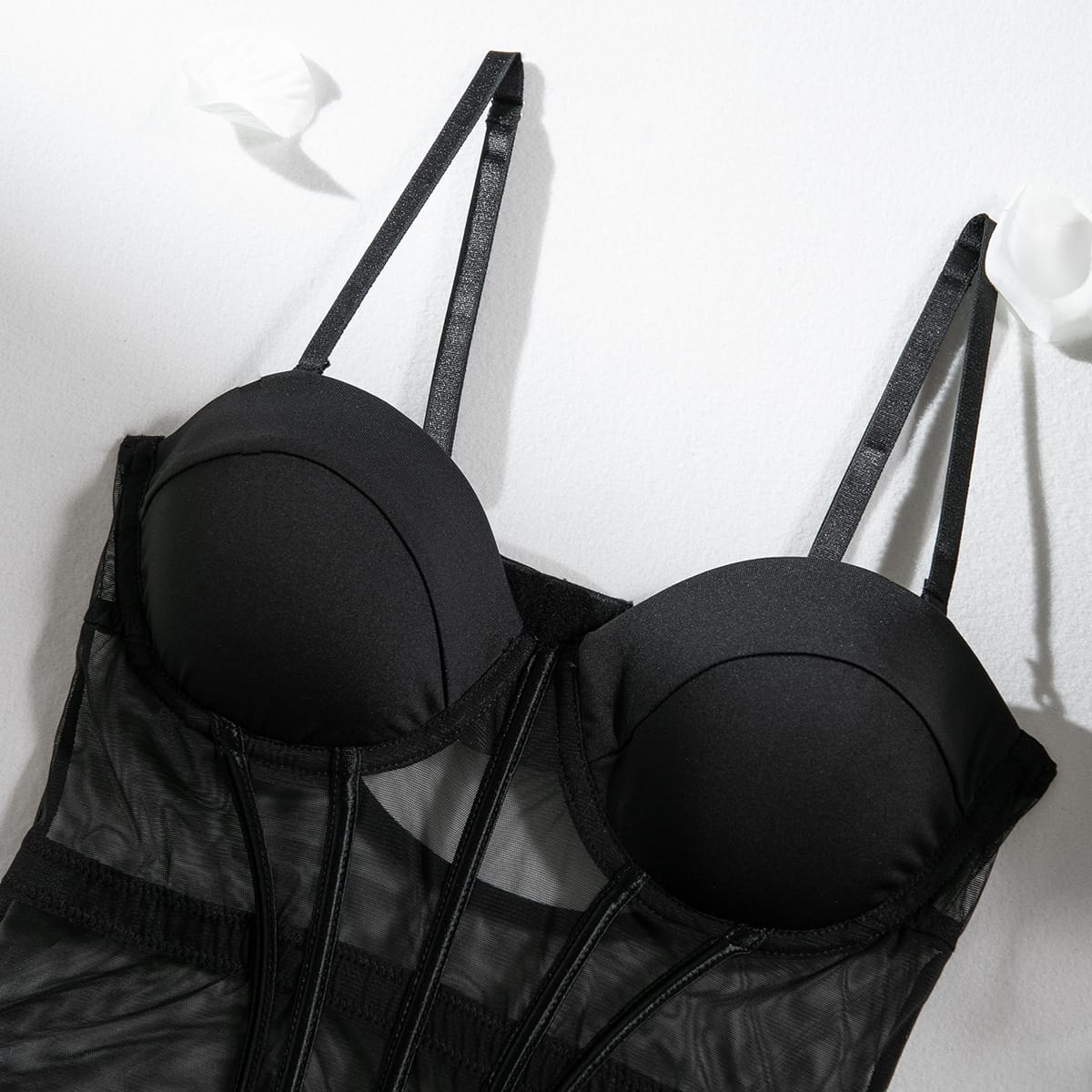Kobine Women's Grunge Mesh Sheer Sexy Lingerie Set with Garter