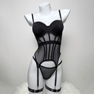Kobine Women's Grunge Mesh Sheer Sexy Lingerie Set with Garter