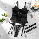 Kobine Women's Grunge Mesh Sheer Sexy Lingerie Set with Garter