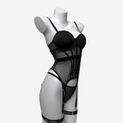 Kobine Women's Grunge Mesh Sheer Sexy Lingerie Set with Garter