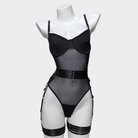 Kobine Women's Grunge Mesh Sheer Sexy One-piece Lingerie Set with Gloves