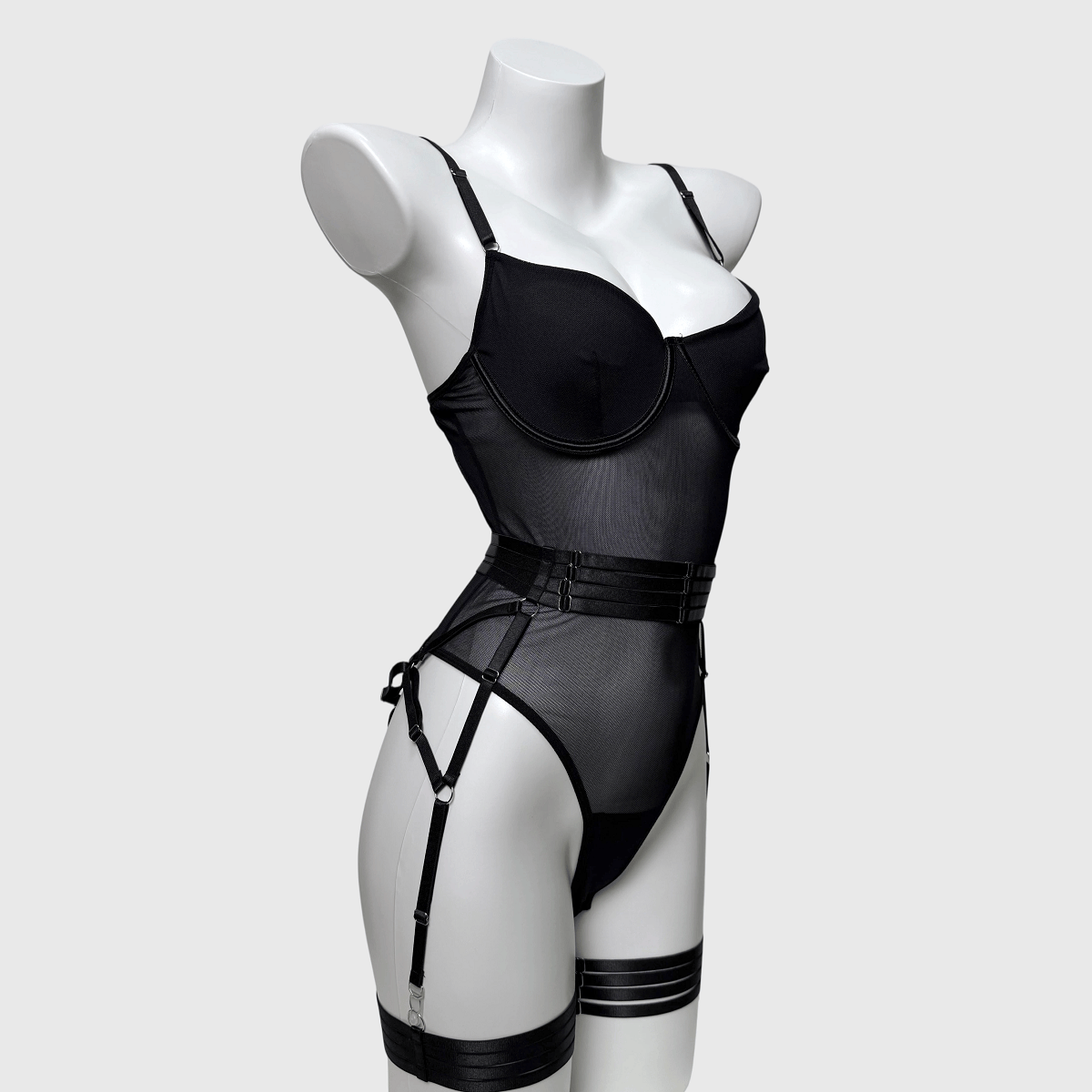 Kobine Women's Grunge Mesh Sheer Sexy One-piece Lingerie Set with Gloves