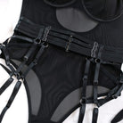 Kobine Women's Grunge Mesh Sheer Sexy One-piece Lingerie Set with Gloves