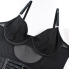 Kobine Women's Grunge Mesh Sheer Sexy One-piece Lingerie Set with Gloves