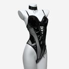 Kobine Women's Grunge Mesh Splice Lace-up Sexy One-piece Lingerie with Choker