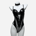 Kobine Women's Grunge Mesh Splice Lace-up Sexy One-piece Lingerie with Choker