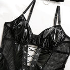 Kobine Women's Grunge Mesh Splice Lace-up Sexy One-piece Lingerie with Choker