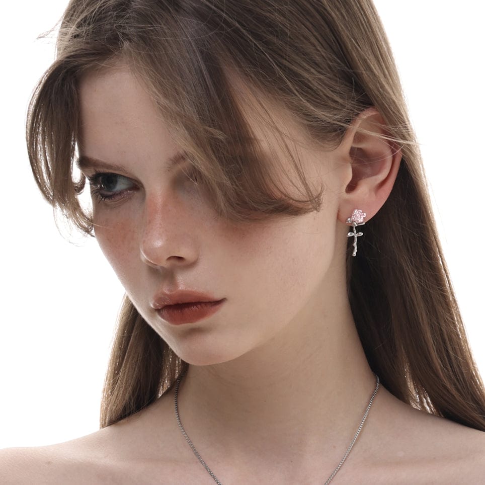 Kobine Women's Grunge Pink Rose Earrings
