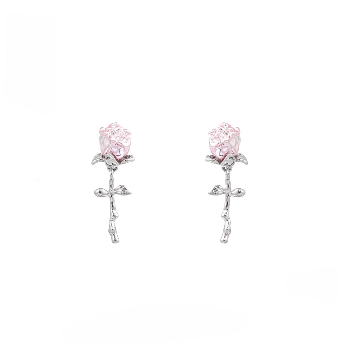 Kobine Women's Grunge Pink Rose Earrings