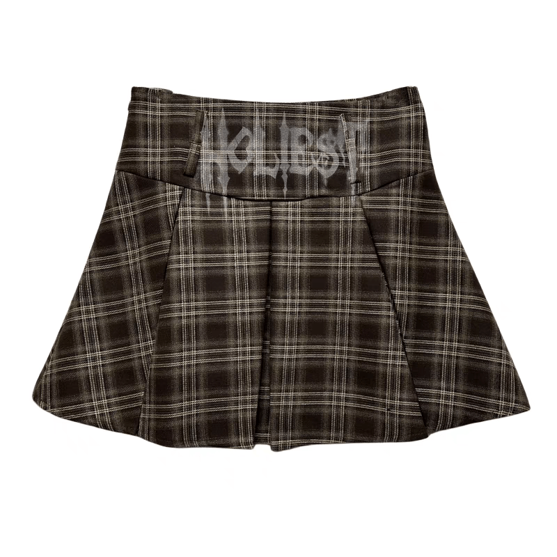 Kobine Women's Grunge Plaid Cross Chain Short Skirt