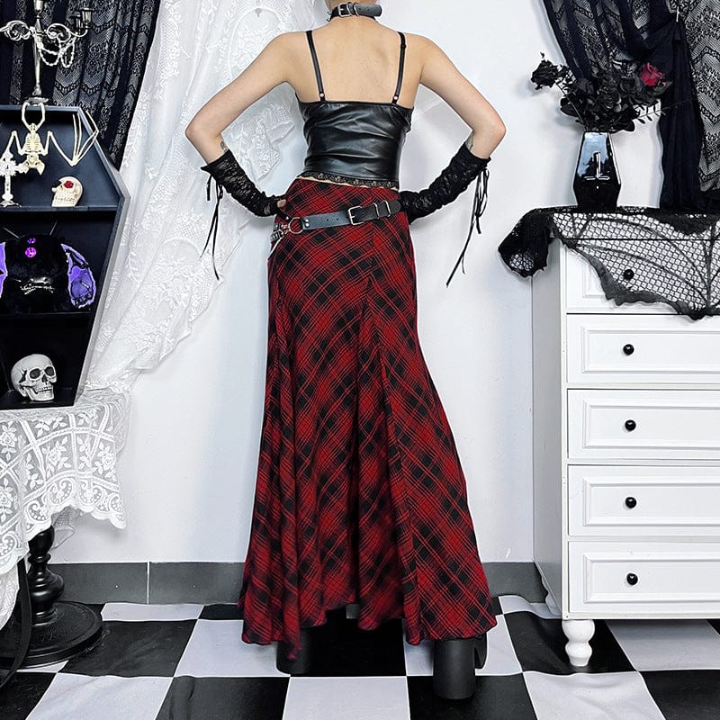 Kobine Women's Grunge Plaid Fishtail Skirt