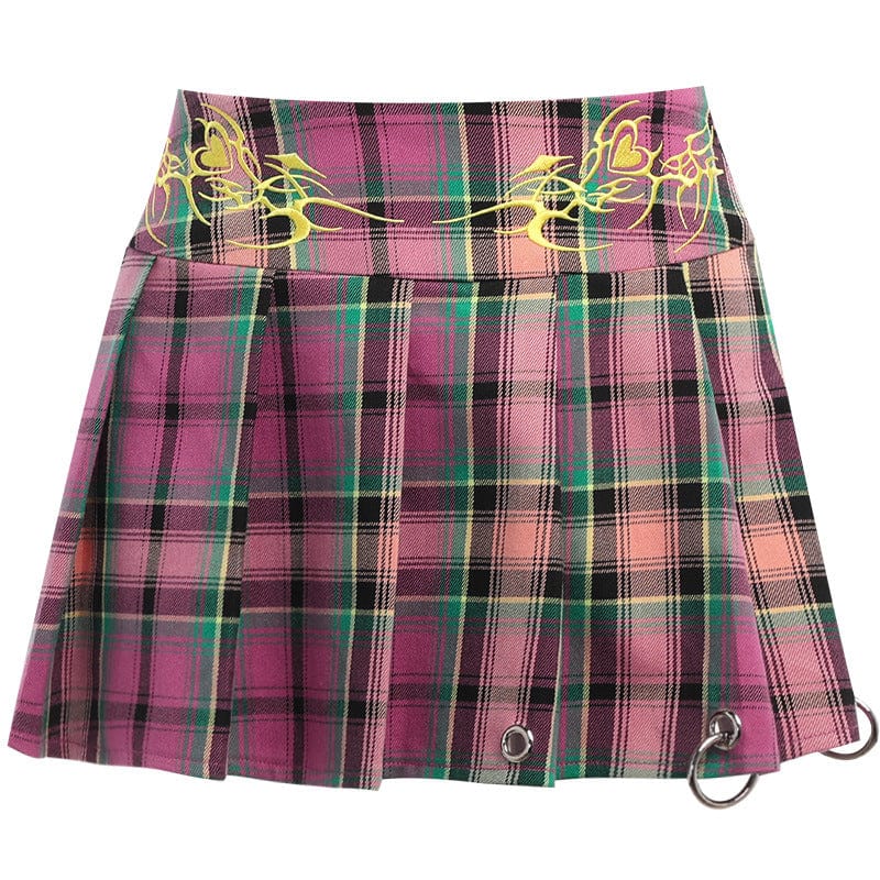 Kobine Women's Grunge Plaid Pleated Short Skirt