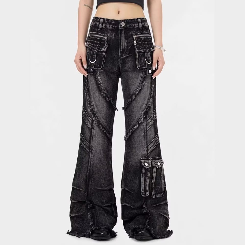 Kobine Women's Grunge Raw Edge Flare Jeans