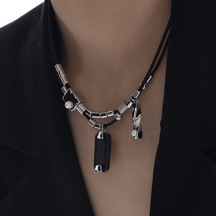 Kobine Women's Grunge Rectangled Beaded Layered Necklace
