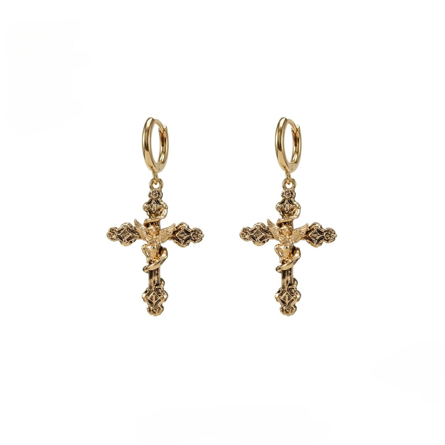 Kobine Women's Grunge Retro Angel Cross Earrings