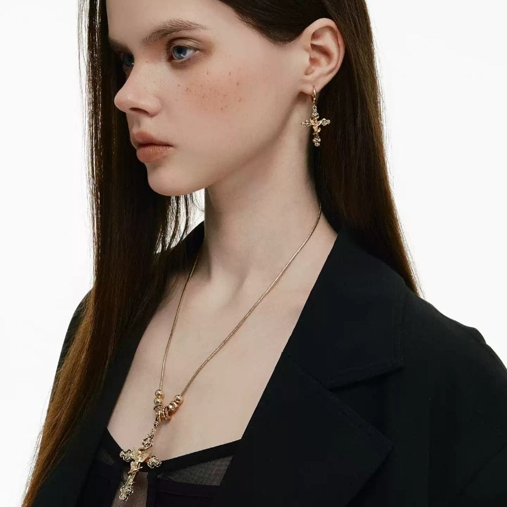 Kobine Women's Grunge Retro Angel Cross Earrings