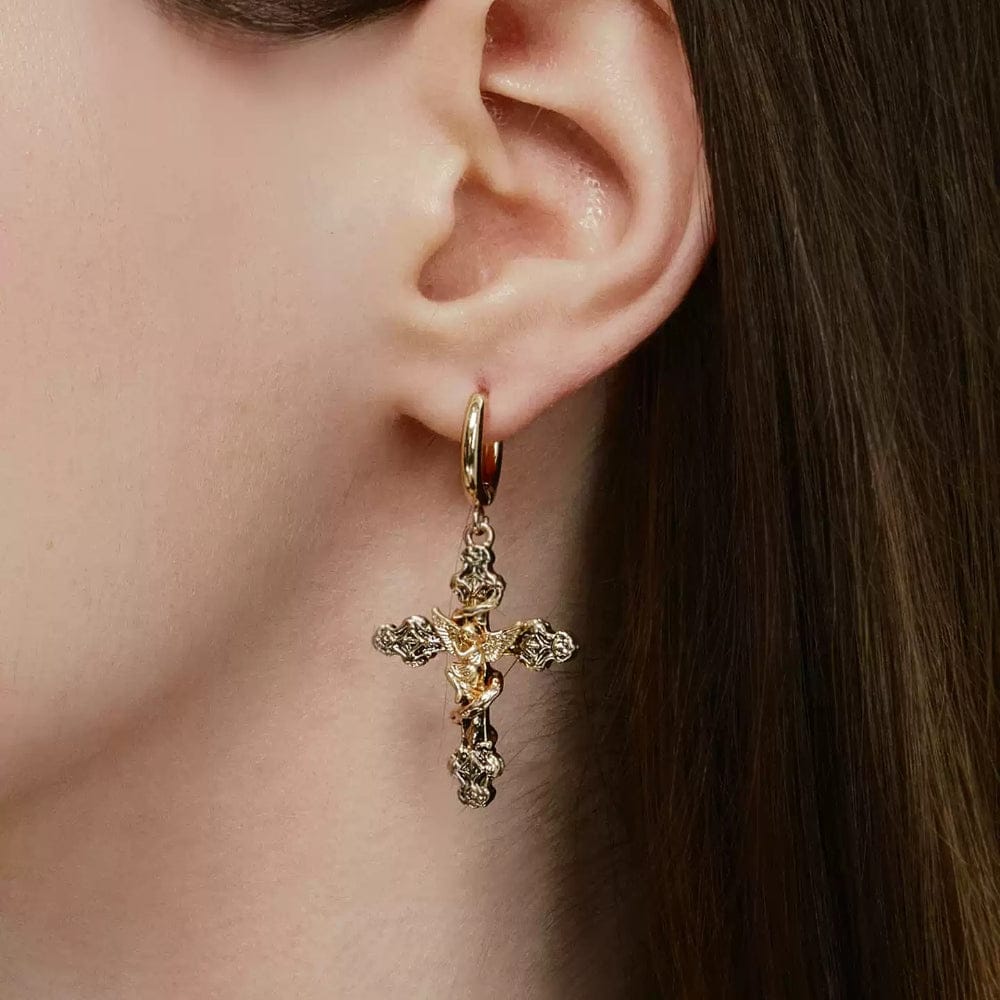 Kobine Women's Grunge Retro Angel Cross Earrings