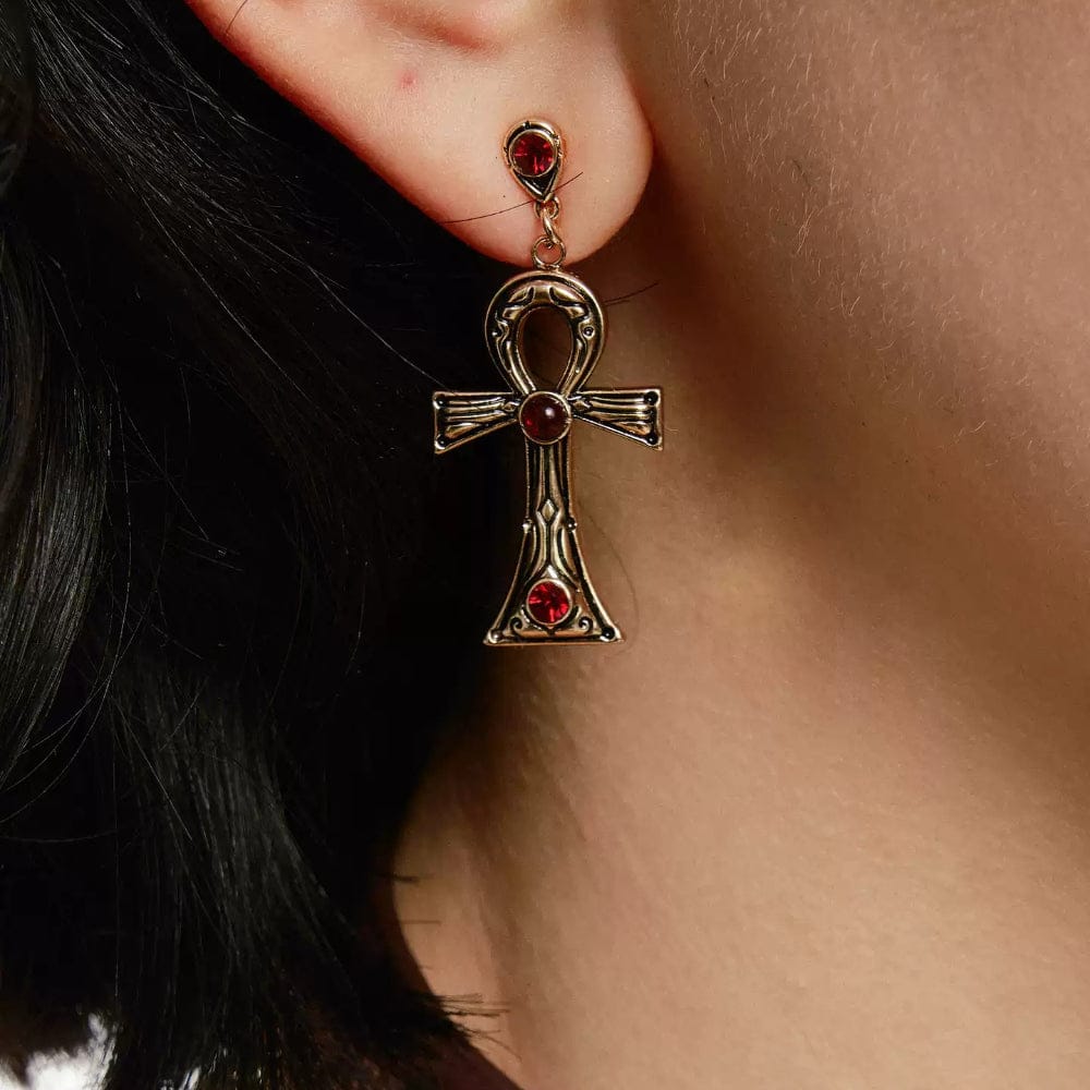 Kobine Women's Grunge Retro Diamante Cross Earrings