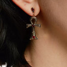 Kobine Women's Grunge Retro Diamante Cross Earrings