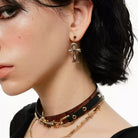 Kobine Women's Grunge Retro Diamante Cross Earrings