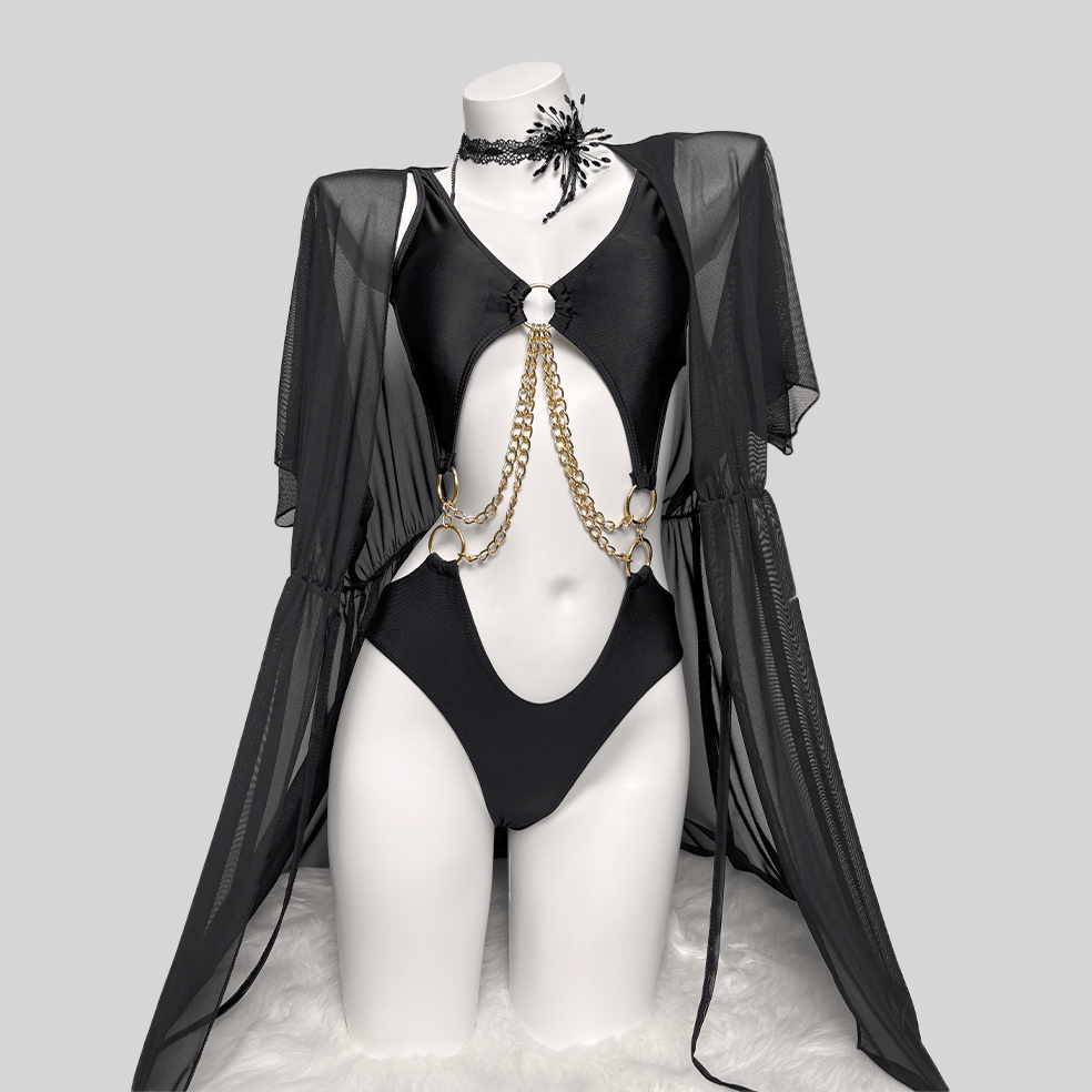 Kobine Women's Grunge Ring Chain Cutout Swimsuit