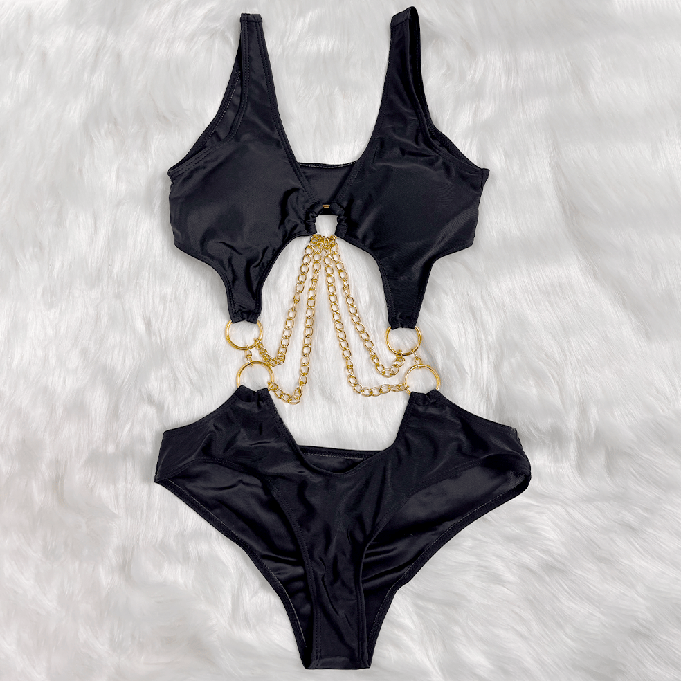 Kobine Women's Grunge Ring Chain Cutout Swimsuit