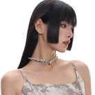 Kobine Women's Grunge Rivets Leopard Printed Choker