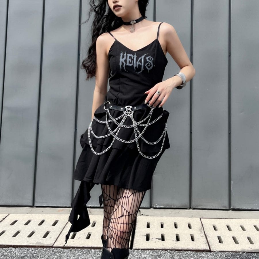Kobine Women's Grunge Ruffled Layered Slip Dress with Belt