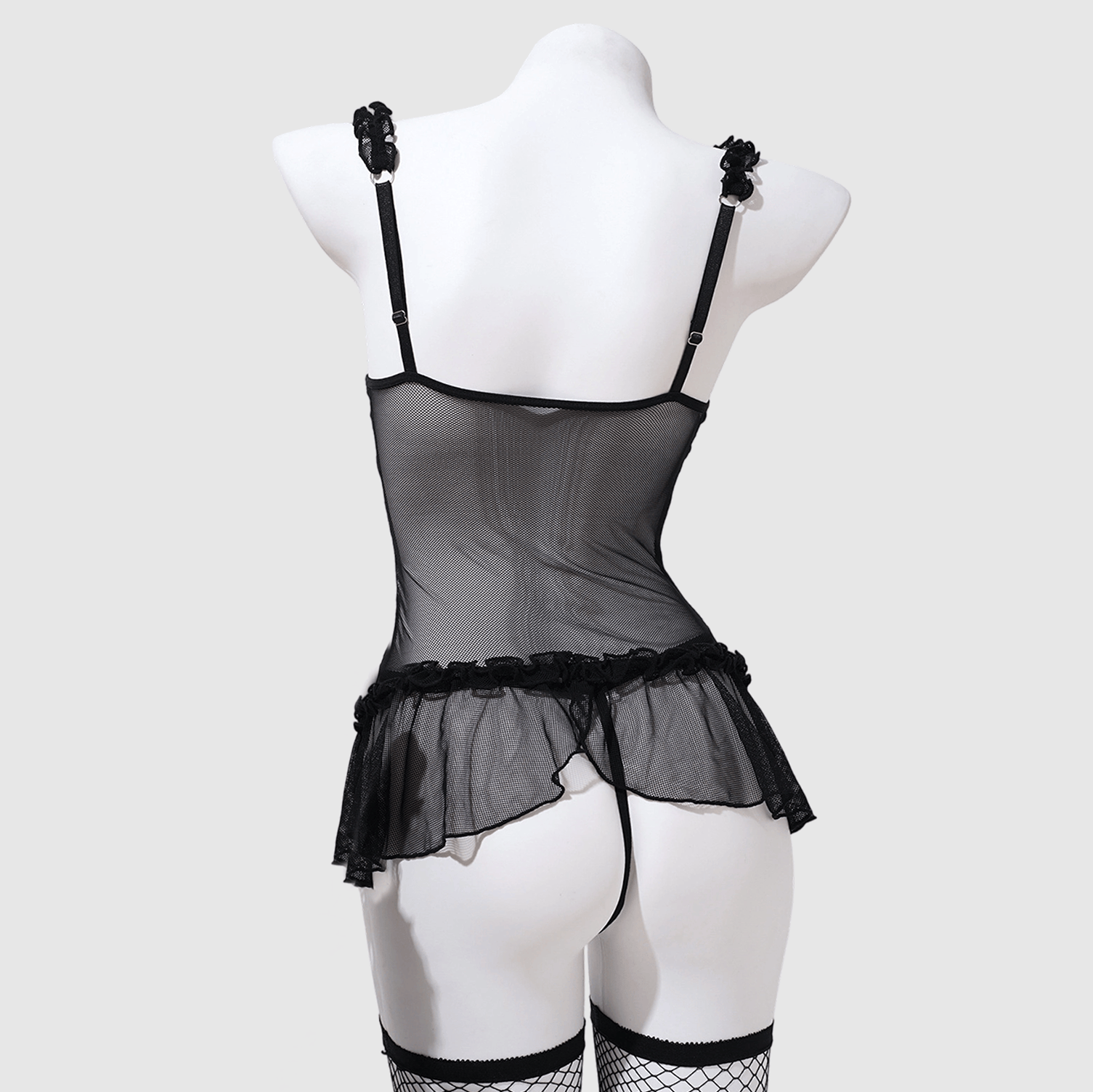 Kobine Women's Grunge Sheer Lace-up Cutout Sexy Lingerie Set